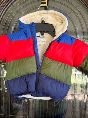 Adventure Break Colorblock Puffer Jacket - Red, Blue & Olive - Kids